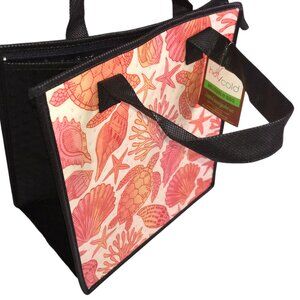 New NWT Uwajimaya Shopping Tote Bag, White Pink Red Seashell Print Insulated